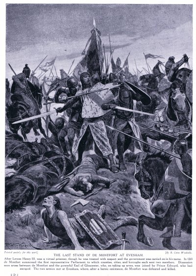La última resistencia de de Montford en Evesham AD1265, años 1920 de Richard Caton Woodville junior
