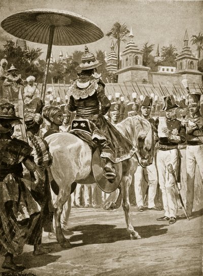 La rendición de Rangún a los británicos, 1824, ilustración de 