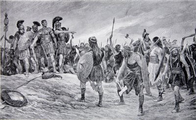 Vespasiano rescatado por su hijo Tito, ilustración de 