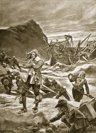 Naufragio en las Bermudas, 1609, ilustración de 
