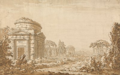 Paisaje clásico italiano con templos y un acueducto en ruinas de Richard Cooper the Younger