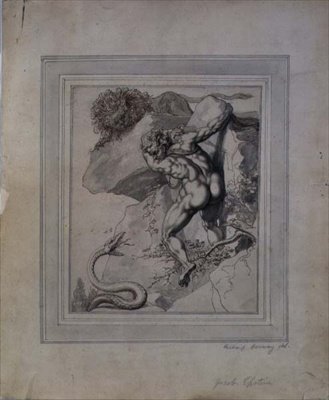 Un hombre atrapado entre un león y una serpiente, c.1790 de Richard Cosway