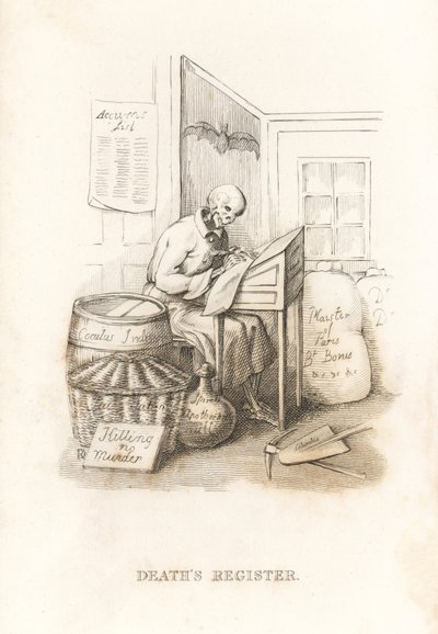 El esqueleto de la Muerte y su libro mayor. ,1827 (grabado) de Richard Dagley