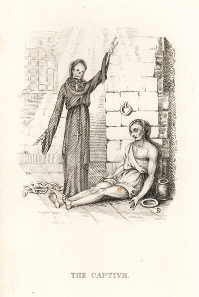 El esqueleto de la Muerte y el cautivo. ,1827 (grabado) de Richard Dagley