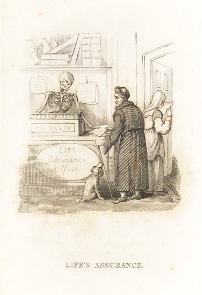 El esqueleto de la Muerte en la oficina de seguros. ,1827 (grabado) de Richard Dagley