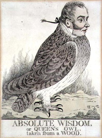 Sabiduría absoluta o el búho de la reina tomado de un bosque de Richard Dighton