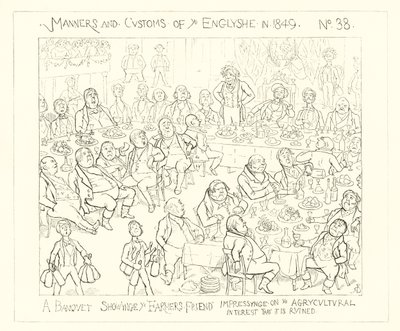 1849, Un banquete mostrando al amigo de los agricultores impresionando en el interés agrícola que está arruinado de Richard Doyle