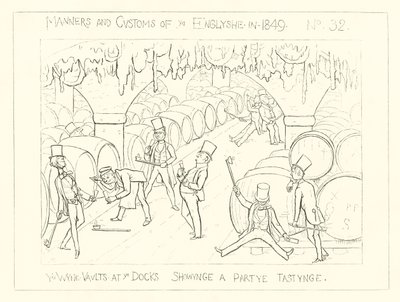 1849, Las bodegas de vino en los muelles, mostrando una fiesta degustando de Richard Doyle