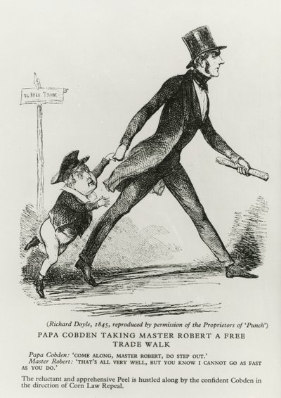 Papá Cobden llevando al Maestro Robert a un paseo de libre comercio, 1845 de Richard Doyle