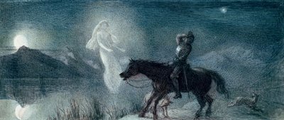 El caballero y el espectro, inédito (acuarela sobre papel) de Richard Doyle