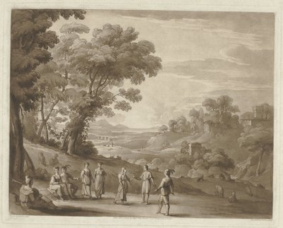 Paisaje con figuras danzantes Impresiones a partir de dibujos de Claude Lorrain (título de la serie) Liber Veritatis (título de la serie) de Richard Earlom