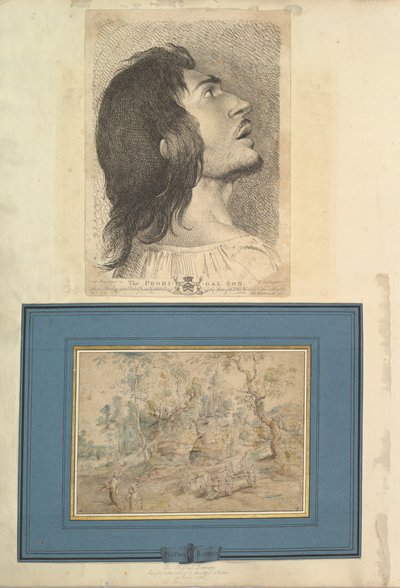 Hoja de Aedes Walpolianae montada con una impresión y un dibujo a: Cabeza en Perfil..., 1620-1766 de Richard Earlom