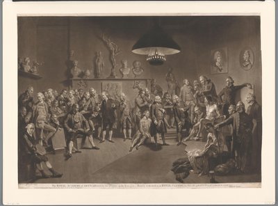 Miembros de la Royal Academy en un interior con un modelo masculino desnudo, 1768 La Real Academia de las Artes, instituida por el Rey, en el año 1768 (título sobre objeto) de Richard Earlom