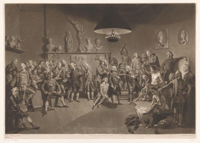 Miembros de la Royal Academy en un interior con un modelo masculino desnudo, 1768 de Richard Earlom
