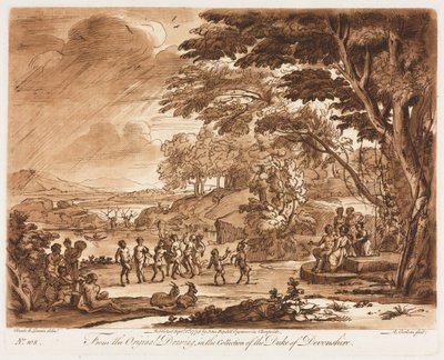 Liber Veritatis: No. 108, Paisaje con sátiros y ninfas bailando de Richard Earlom