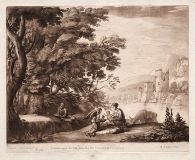 Liber Veritatis: No. 38, El Descanso de la Sagrada Familia junto a un Río, 1774 de Richard Earlom