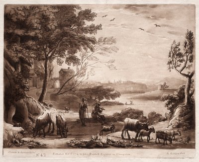 Liber Veritatis: No. 42, Un Paisaje Fluvial con un Pastor y una Pastora de Richard Earlom
