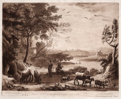 Liber Veritatis: No. 42, Un Paisaje Fluvial con un Pastor y una Pastora y un Rebaño de Ganado de Richard Earlom