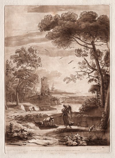Liber Veritatis: No. 50, Una escena de río con Tobías y el ángel de Richard Earlom