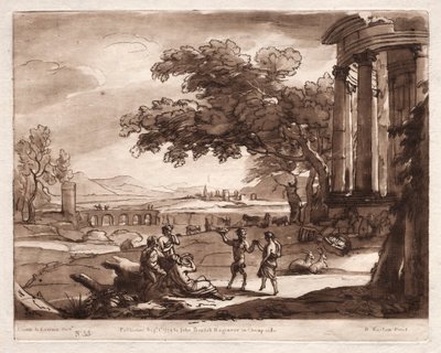 Liber Veritatis: No. 55, Un Paisaje con un Templo y una Ninfa y Sátiro Bailando de Richard Earlom