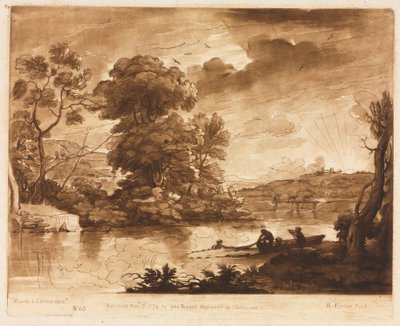 Liber Veritatis: No. 68, Un paisaje al atardecer con pescadores sacando una red de Richard Earlom