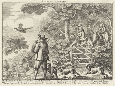 Valkenjacht op fazanten Feasant Hawking (título sobre el objeto) Jachtpartijen (título de la serie) Varias formas de caza, venta ambulante y pesca, según la manera inglesa (título de la serie) de Richard Gaywood (possibly)