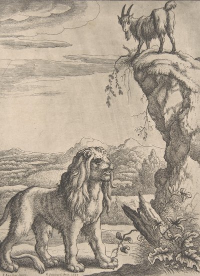El león y el cabrito, de Aesopics de Ogilby de Richard Gaywood