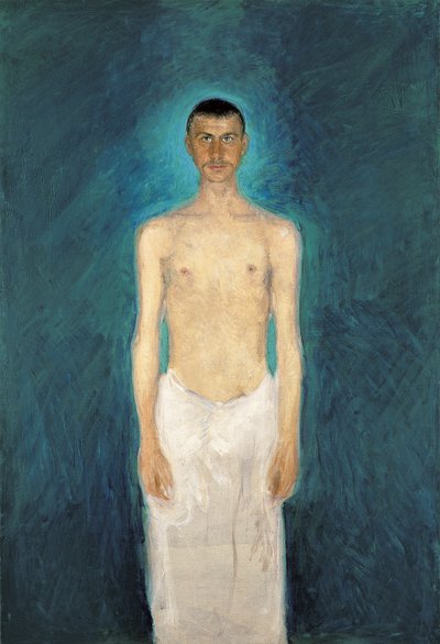 Autorretrato semidesnudo - Pintura de Richard Gerstl (1883-1908), óleo sobre lienzo (159x109 cm) de Richard Gerstl