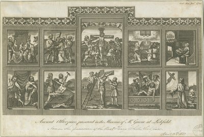 Lichfield - Antiguo Retablo: grabado, nd [c 1785] de Richard Greene