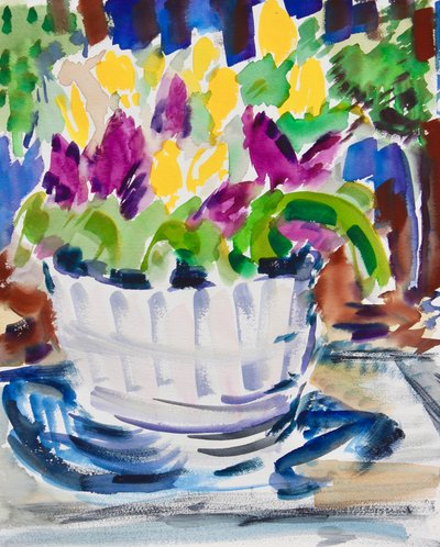 Flores en un barril, 2021 (acuarela sobre papel) de Richard H. Fox