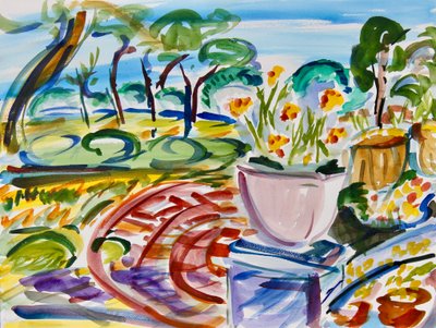 Flores en el patio, 2022 (acuarela sobre papel) de Richard H. Fox