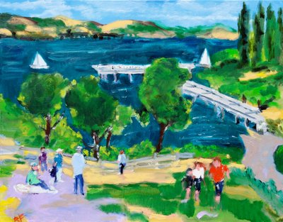 Paradise Beach Pier, Tiburón, California, 2021 (óleo sobre lienzo) de Richard H. Fox