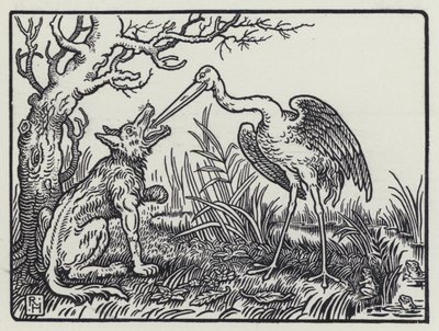 El Lobo y la Grulla (grabado) de Richard Heighway