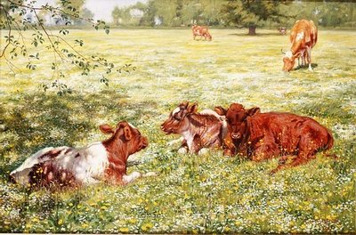 Terneros en primavera de Richard Henry Brock