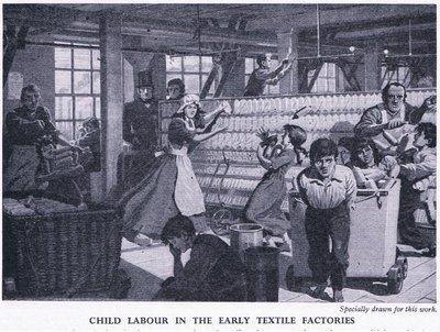 Trabajo infantil en las primeras fábricas textiles, c.1950 de Richard Henry Brock