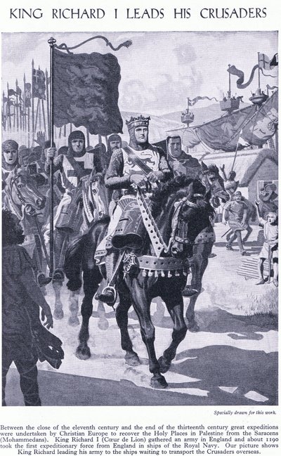 El rey Ricardo I lidera a sus cruzados, c.1950 de Richard Henry Brock
