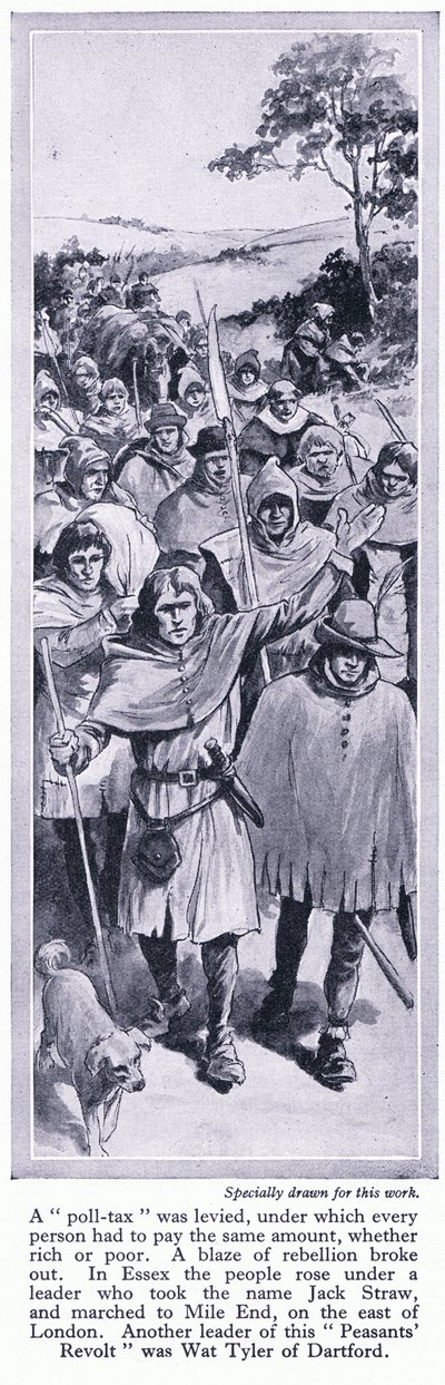 La revuelta de los campesinos, Jack Straw y Wat Tyler, c.1950 de Richard Henry Brock