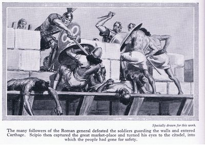 El asedio de Cartago 146 a.C. Soldados romanos entrando en Cartago, c.1950 de Richard Henry Brock