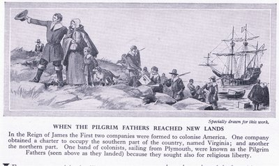 Cuando los Padres Peregrinos llegaron a nuevas tierras, c.1950 de Richard Henry Brock