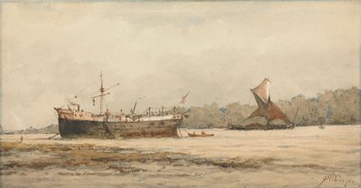 Barcaza amarrada en un río de Richard Henry Nibbs