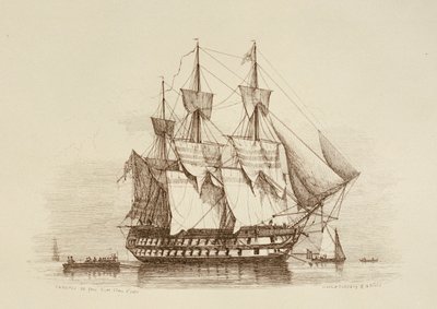 Cañones Canopus 80 Primera clase 2ª tarifa, c.1849 (aguafuerte) de Richard Henry Nibbs