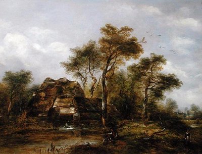 Molino de sobrecarga con hombre pescando de Richard Hilder