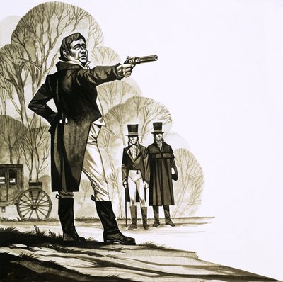 Un caballero georgiano duelando con una pistola de Richard Hook