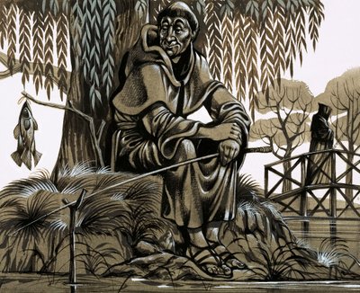 Un fraile con cara de felicidad que se lleva una a la olla (gouache sobre papel) de Richard Hook