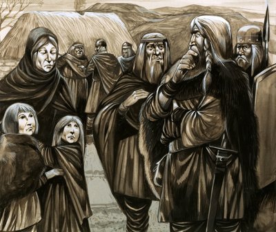 Hijos de familias anglosajonas pobres vendidos como esclavos (gouache sobre papel) de Richard Hook