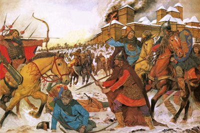 Ciudadanos de la ciudad de Kiev defendiéndose de los guerreros nómadas del Este de Richard Hook