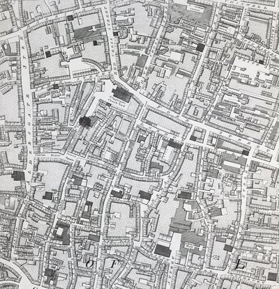 Mapa de las calles de Londres alrededor de Guildhall, c.1795 de Richard Horwood
