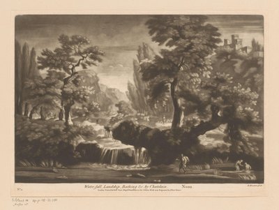 paisaje con cascada Cascada, Landskip, Baño &c. por Chatelain (título sobre el objeto) Mediodía (título en el objeto) de Richard Houston