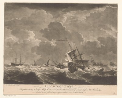 Barcos navales en olas altas Un vendaval dura (título en el objeto) de Richard Houston