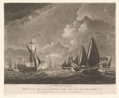 Flota en un mar agitado A Fresh Gale (título en el objeto) de Richard Houston